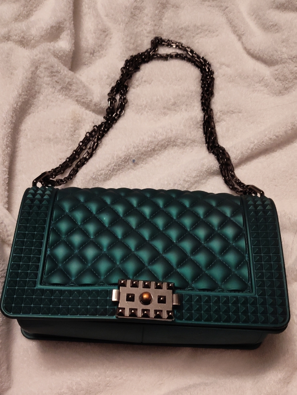 Teal Chain Crossbody Bag with Stud Turn-Lock